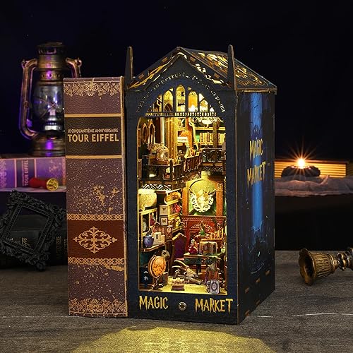 Miniatura 7 de Kit de rincón de libros de bricolaje, casa de muñecas de bricolaje, estantería de biblioteca, callejón de decoración, kit de creatividad con caja de