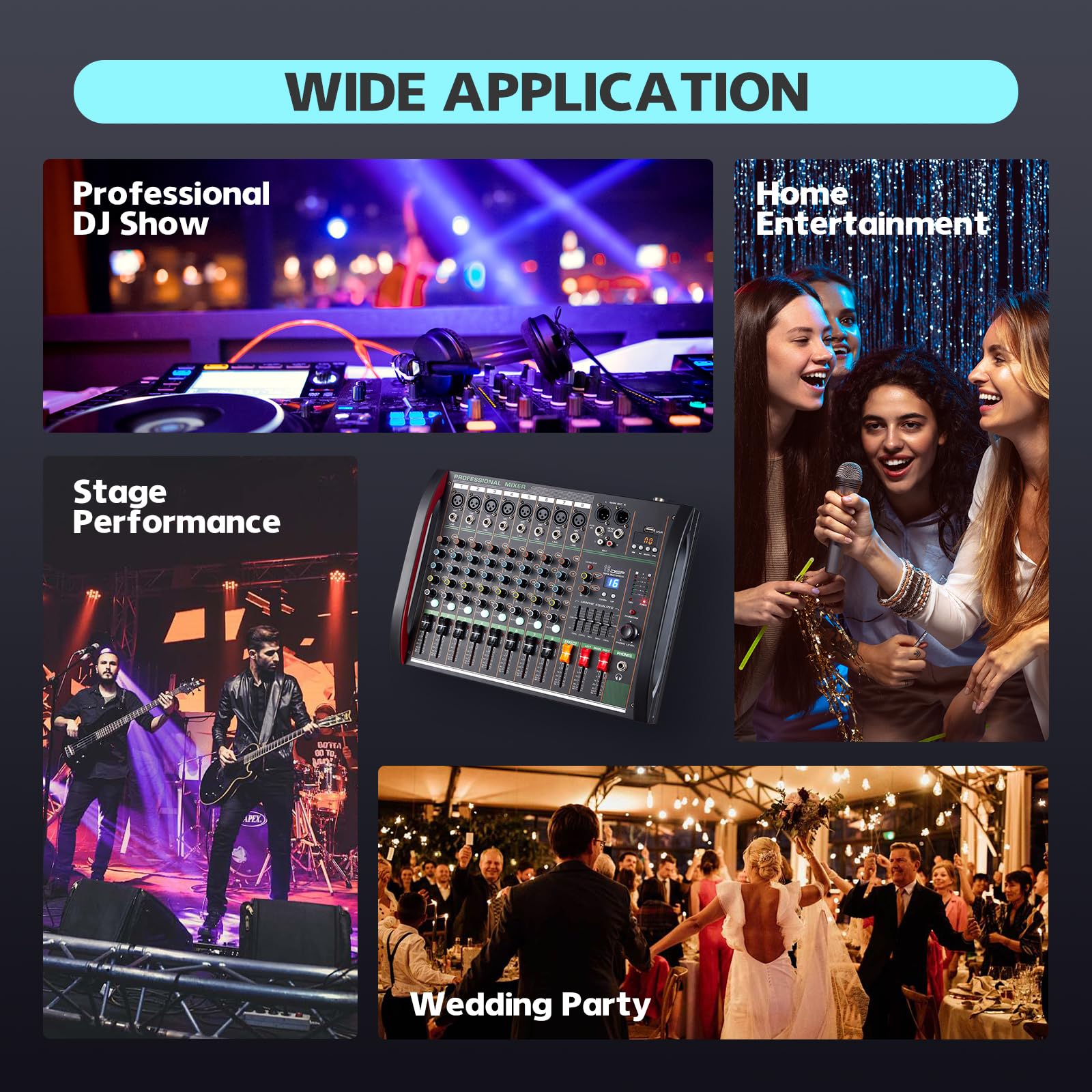 Audio Mixer 8 K, Professionelle Musik Sound Mixer Board mit 48V Phantomspeisung, Digital DJ Mischkonsole mit Reverb USB Port Bluetooth für Aufnahme Karaoke Podcasting