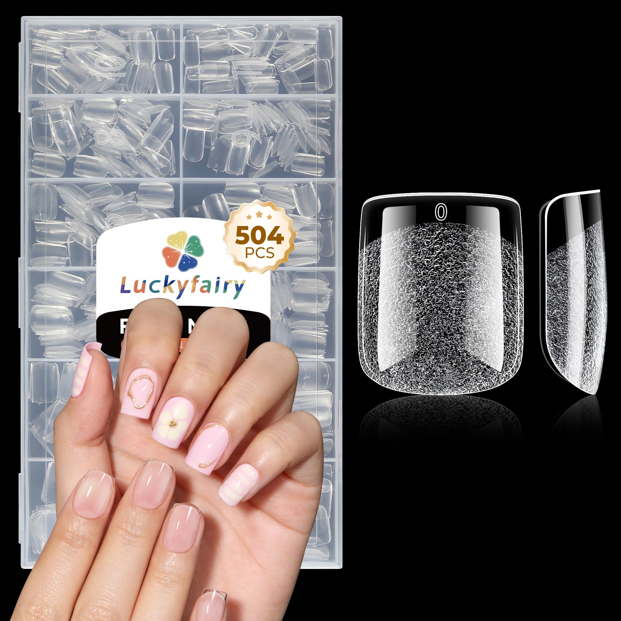 Luckyfairy Square Nail Tips: 504pcs Soft Gel Extra Short Press on Nails, 12 Sizes XS Full Cover Clear XXS Extra Small Square Gel Nail Tips for Nail