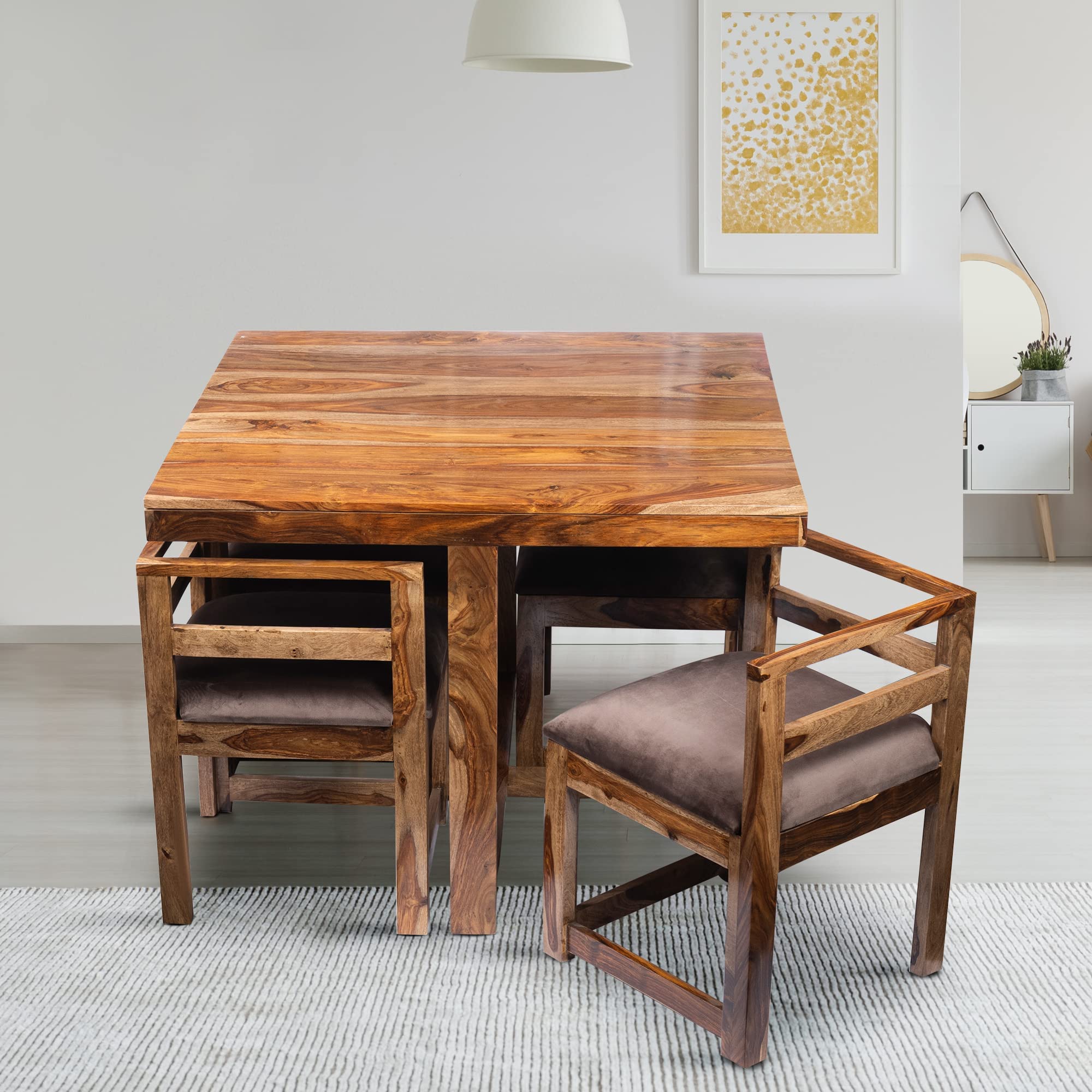 Buy Ikiriya Sheesham Wood 4 Seater Dining Table Set with 4 Cushion