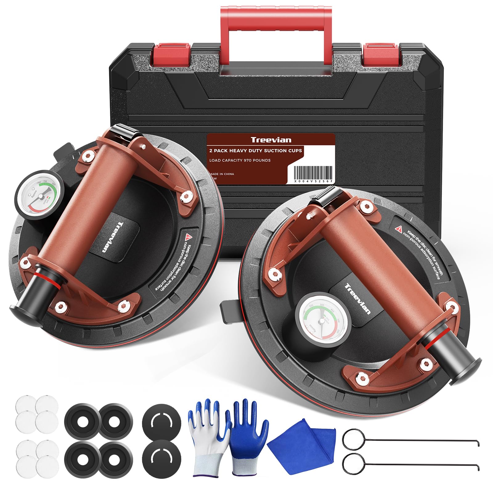 Treevian Suction Cups for Glass 8 inch Heavy Duty Suction Cups 485lbs Load Capacity with Durable Handle and Pump for Lifting Large Tile, Windows,