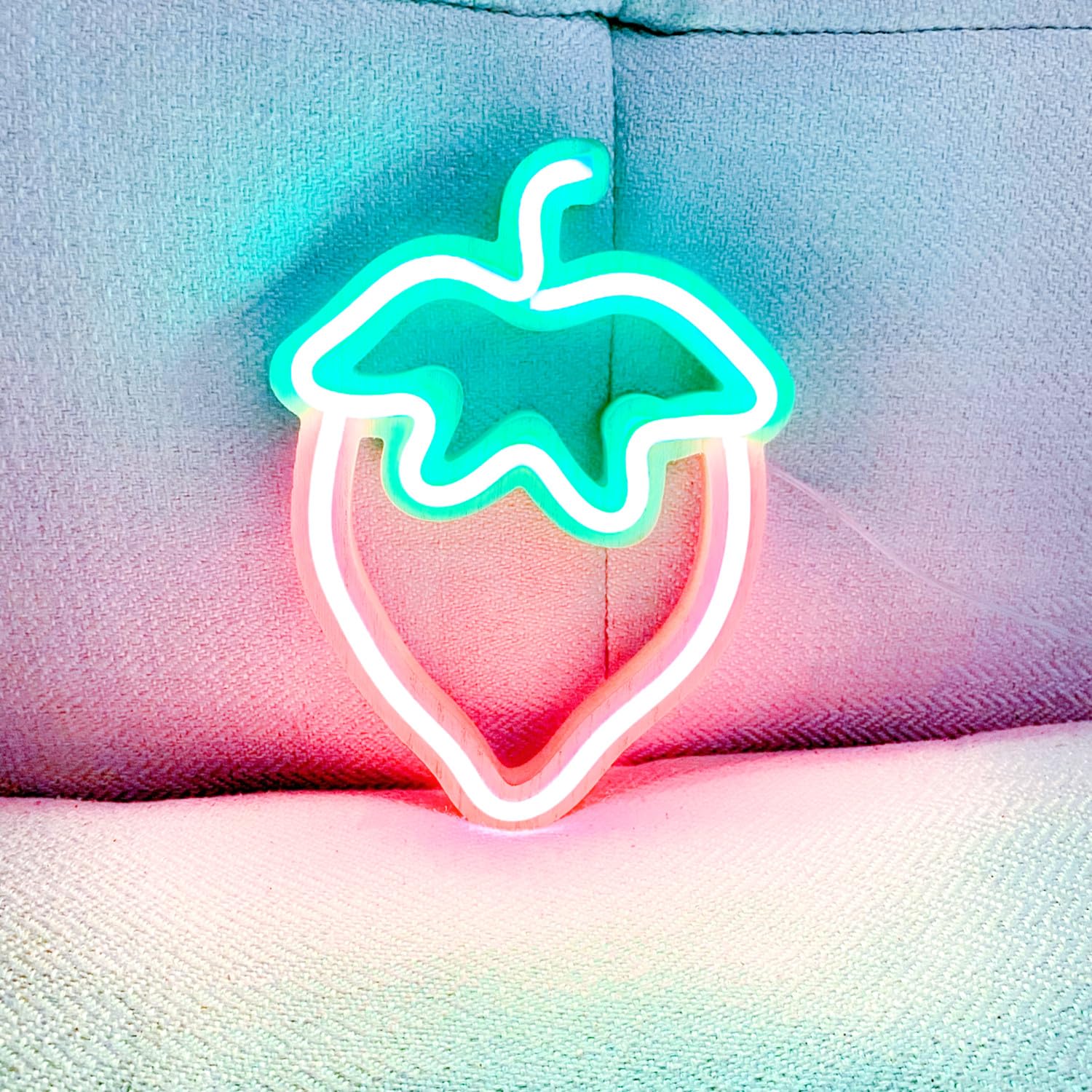 LED Highlight Strawberry Wooden Crafts Neon Lights for Bedroom Wall Party Christmas Wedding Birthday Home Art Halloween Holiday Decor Gifts for Girls Easy to Install USB Powered