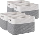 4 Pack Storage Baskets for Organizing, Woven Baskets for Shelves - Perfect for Toys, Books, Towels, and Clothes, Durable Gift Basket Bins Toy Storage, 12.7''Lx9''Wx7.8''H, Brown & White