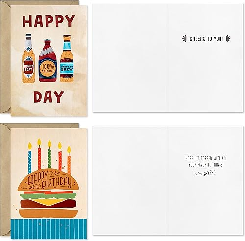 Miniatura 3 de Hallmark Tarjetas de cumpleaños surtidas para hombres, 16 tarjetas con sobres (hamburguesas, cervezas, campamento) para marido, hermano, novio,