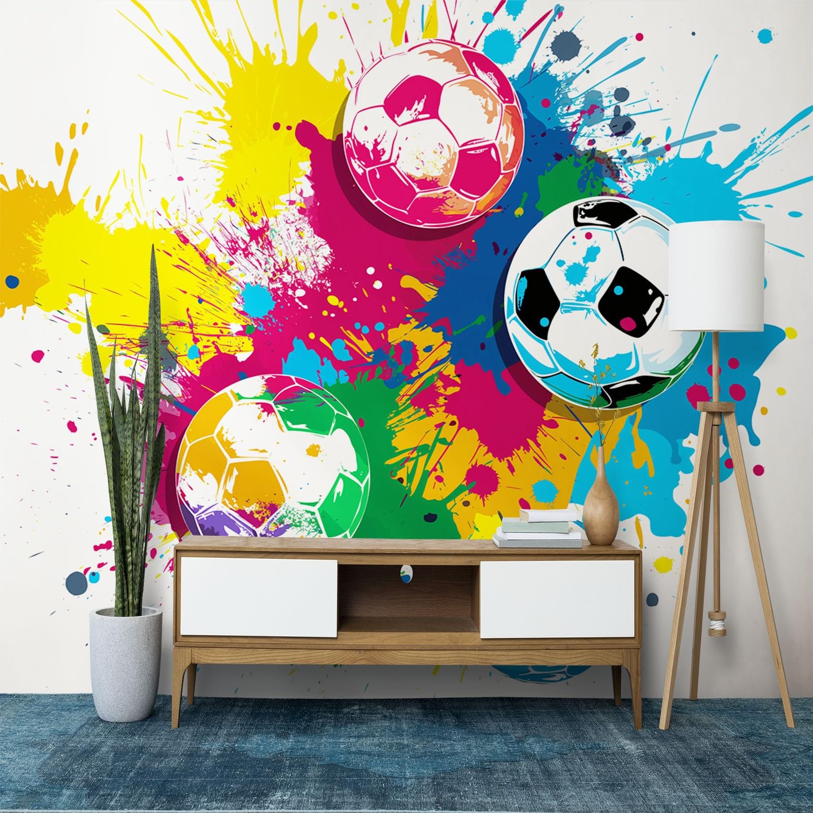 Nowoczesna fototapeta 3D farba piłka nożna sport obraz wydruk fototapeta, jasna włóknina mural dekoracja plakat do salonu i sypialni dziecięcej 250 x 175 cm (szer. x wys.)