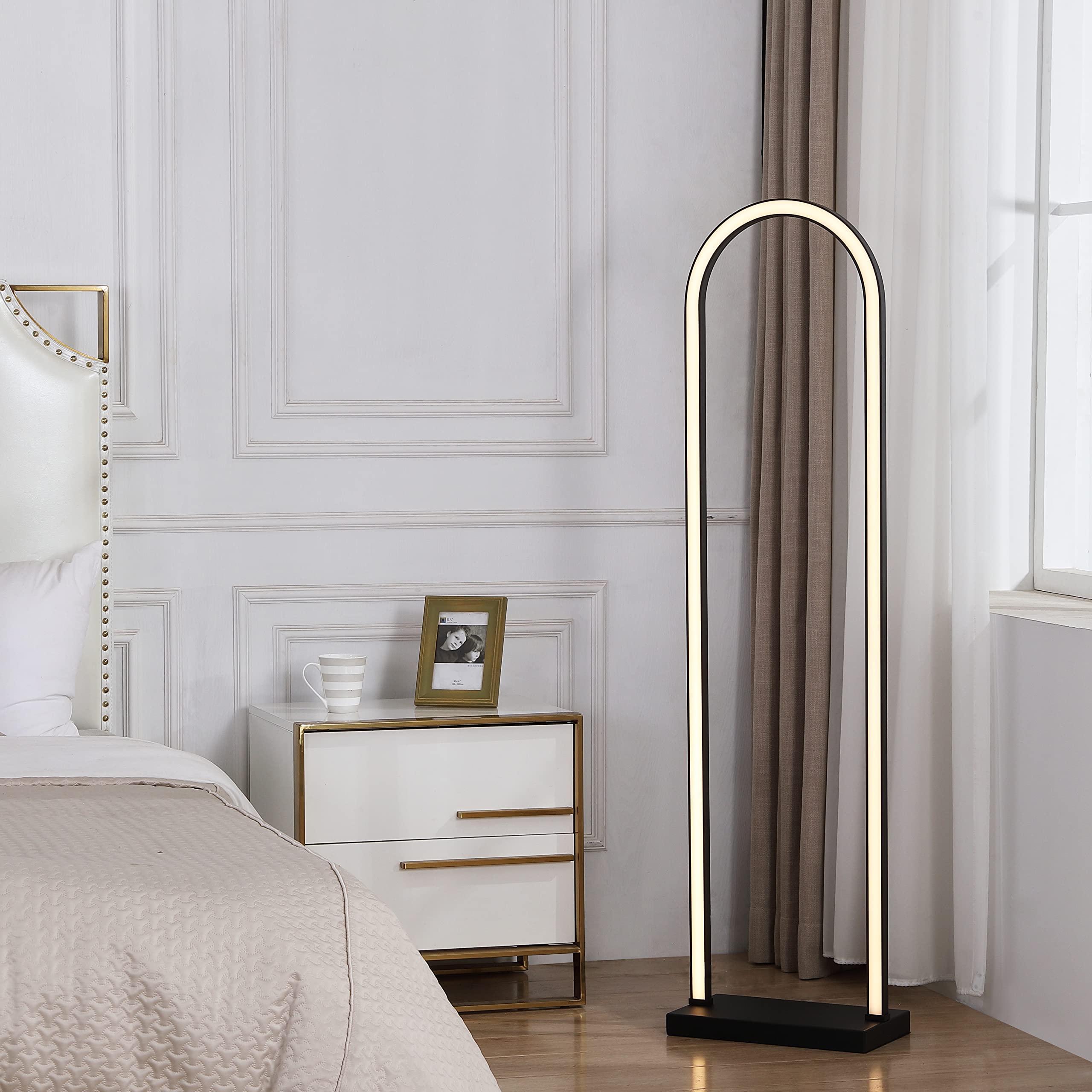 LUC by Mercer Project Modern LED Arched Floor Lamp, Black