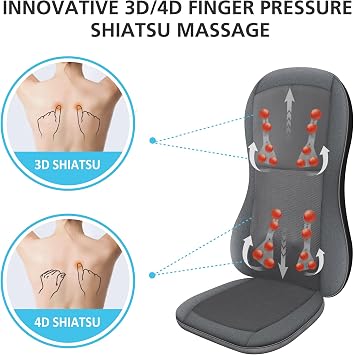 COMFIER Shiatsu Full Back Massager,Massage Chair Pad with Heat,2D/3D Massage Seat Cushion,Chair Massager with 10 Shiatsu Nodes, Rolling Kneading Chair Pads for Lower Back,Father Day Gifts