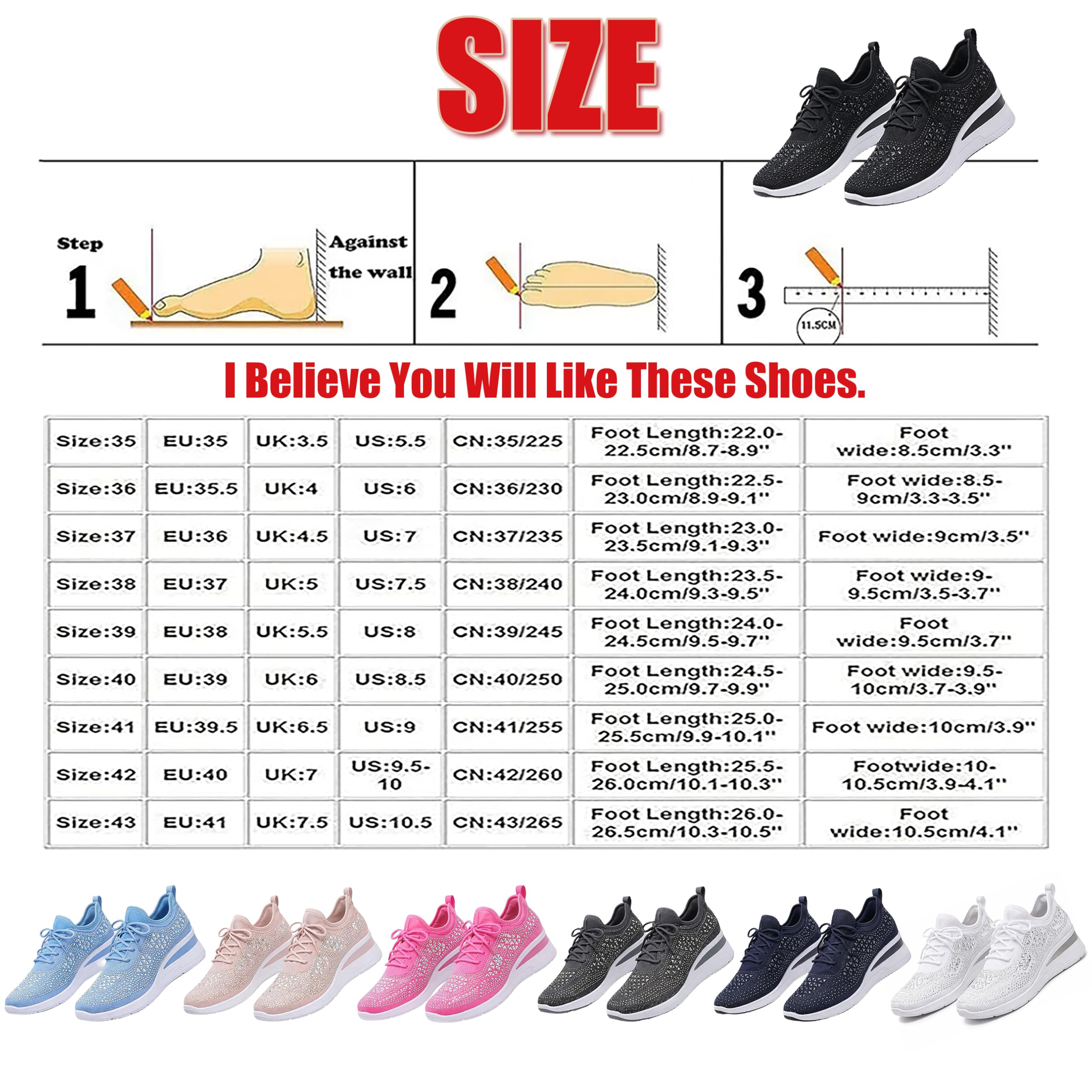 Scarpe da ginnastica ortopediche comode da donna, con zeppa e strass scintillanti, in rete traspirante, con supporto per arco scintillante, scarpe da passeggio per matrimoni eleganti, Azzurro, 39.5 EU
