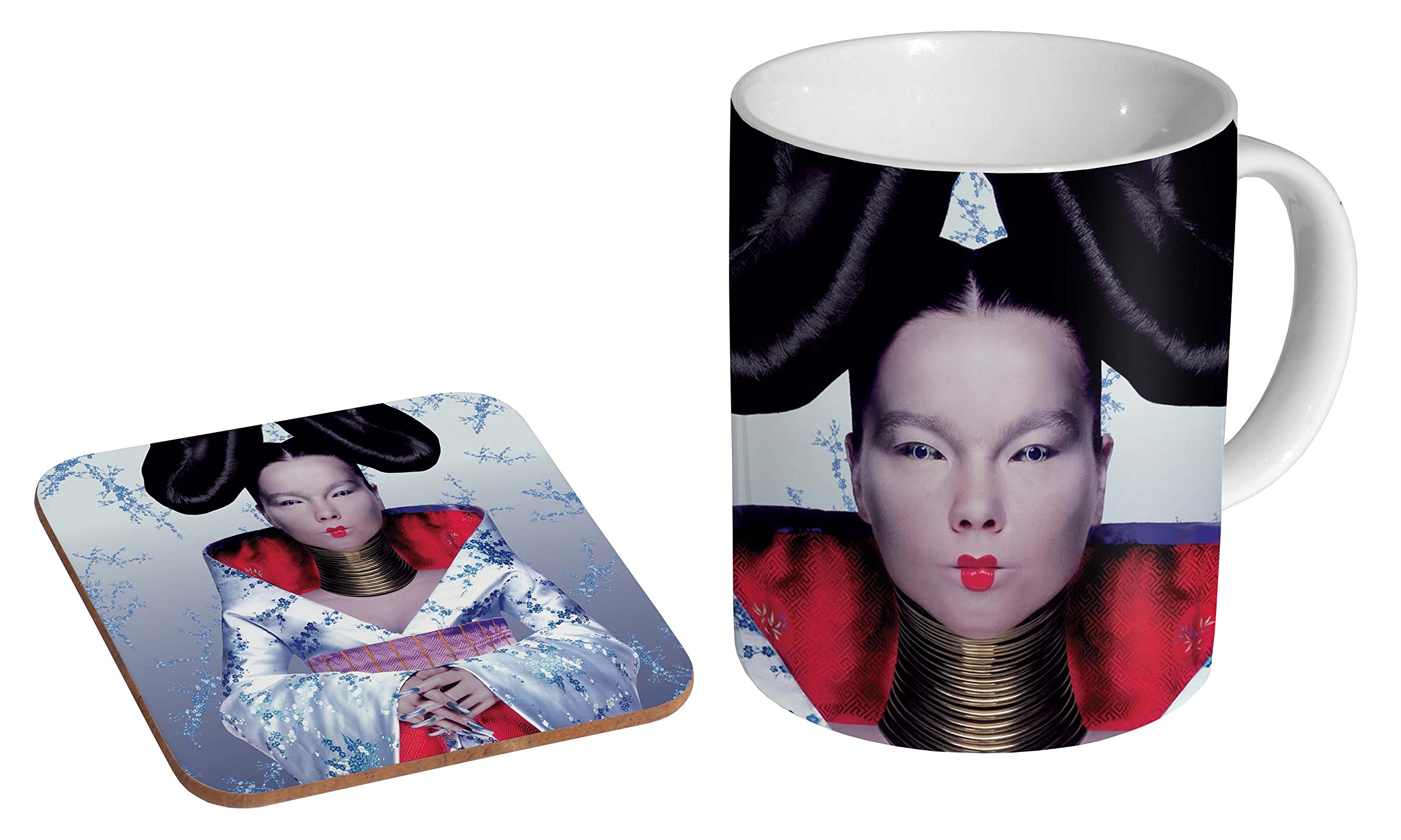 Mugmart White Björk Bjork Homogenic Ceramic Coffee Mug + Coaster Gift Set