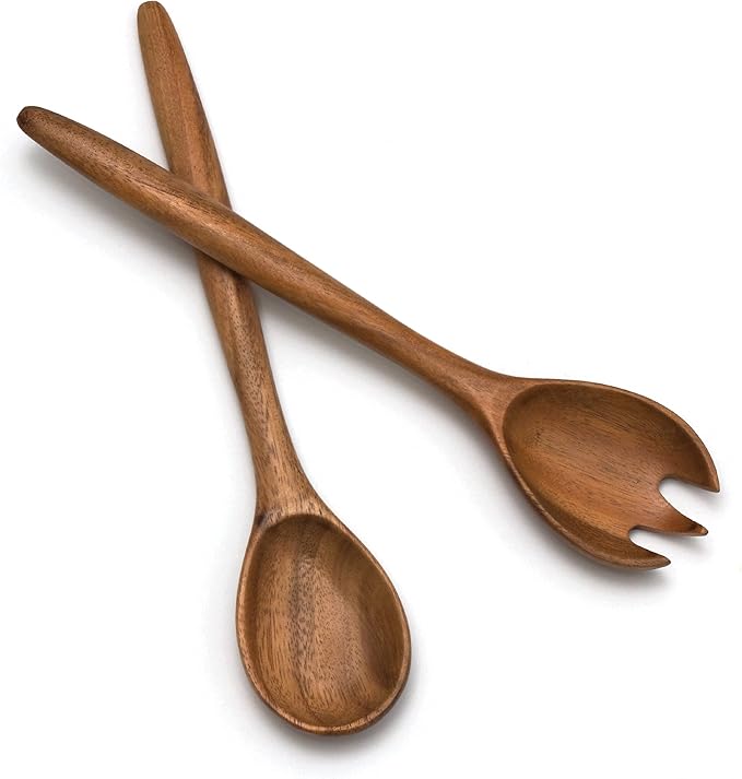 Lipper International 1188 Acacia Oblong Salad Servers, 12" Long, One Pair