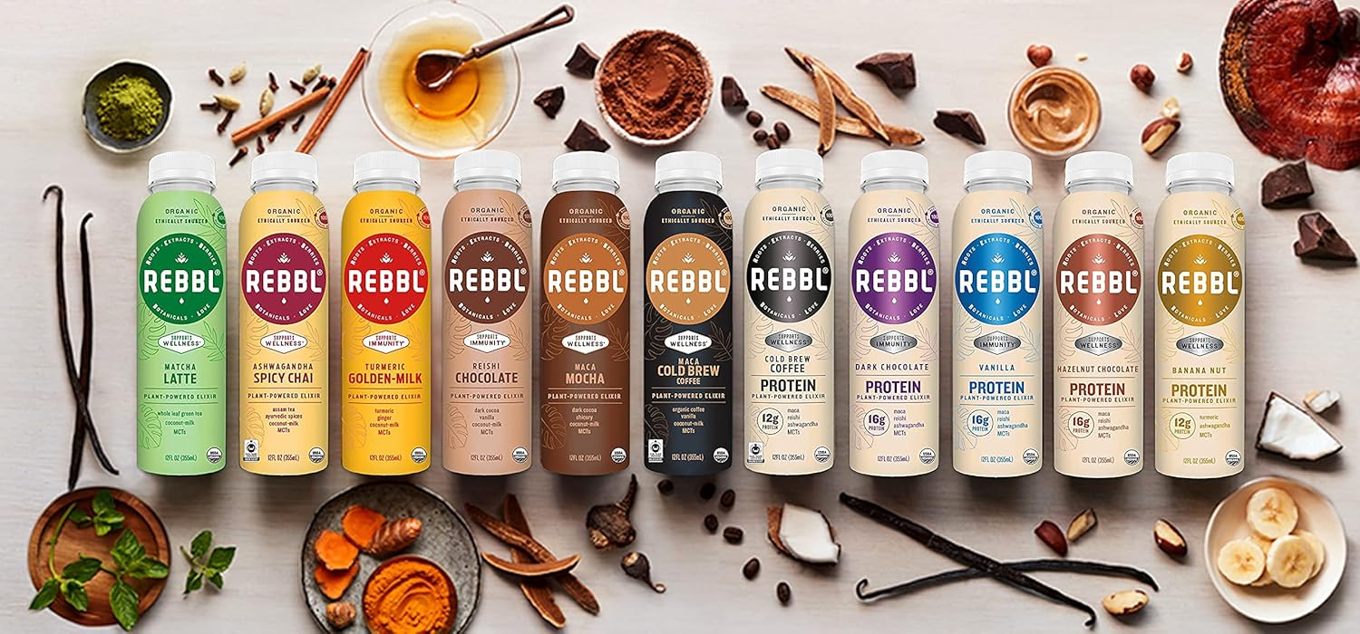 REBBL Plant Based Immunity Elixirs, Reishi Chocolate, 12 Ounce (Pack of 12)