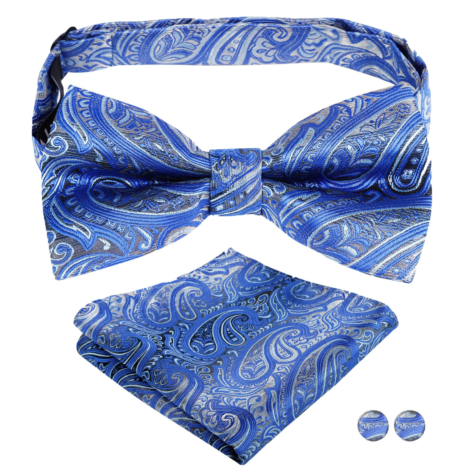Alizeal Mens Paisley Bow Tie, Pocket Square, Cufflinks Set