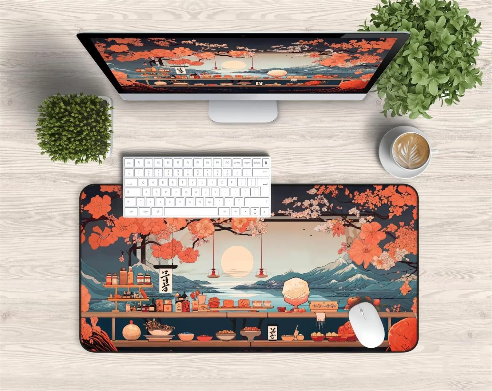 Tapis de Souris XXL Gaming 1000 x 500 x 2mm, Grand Mouse Pad Fleur Lune, Tapis de Bureau Antidérapant avec Bords Cousus pour Clavier, PC et Maison
