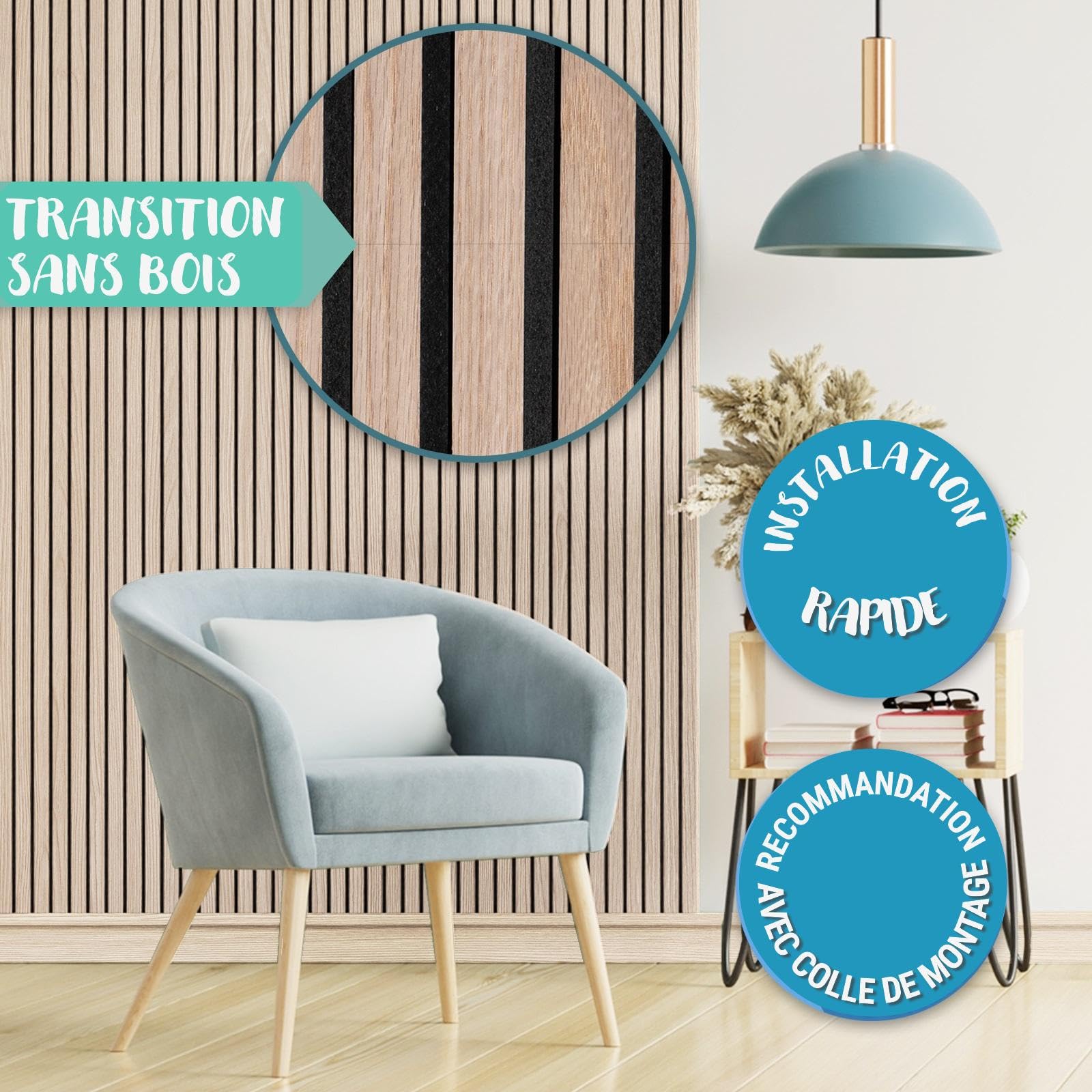 KARAT Panneaux muraux en MDF - Panneau Mural avec placage en Bois et Feutre - Tasseau Mural Décoration pour intérieur - Isolation sonore pour Bureau Maison - Chêne blanc118x60 cm