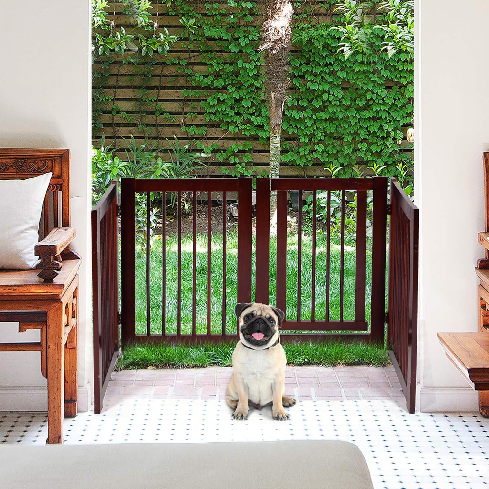 COSTWAY Barrera de Puerta de Seguridad Rejilla para Perros Mascotas Puerta Escalera Protección Plegable de Madera (203 x 76 x 1,8cm)