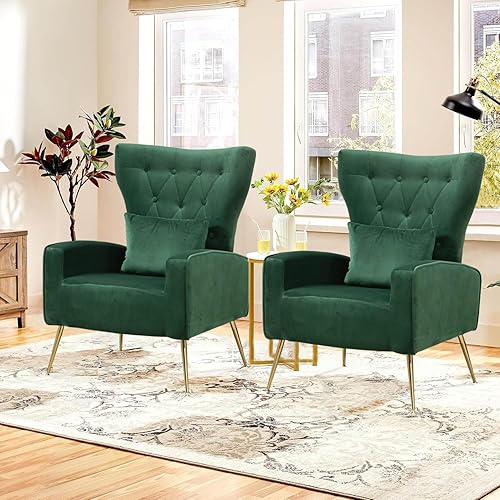 Miniatura 79 de Silla moderna de terciopelo para sala de estar, dormitorio, silla con respaldo alado con brazo y patas doradas, silla auxiliar de recepción de