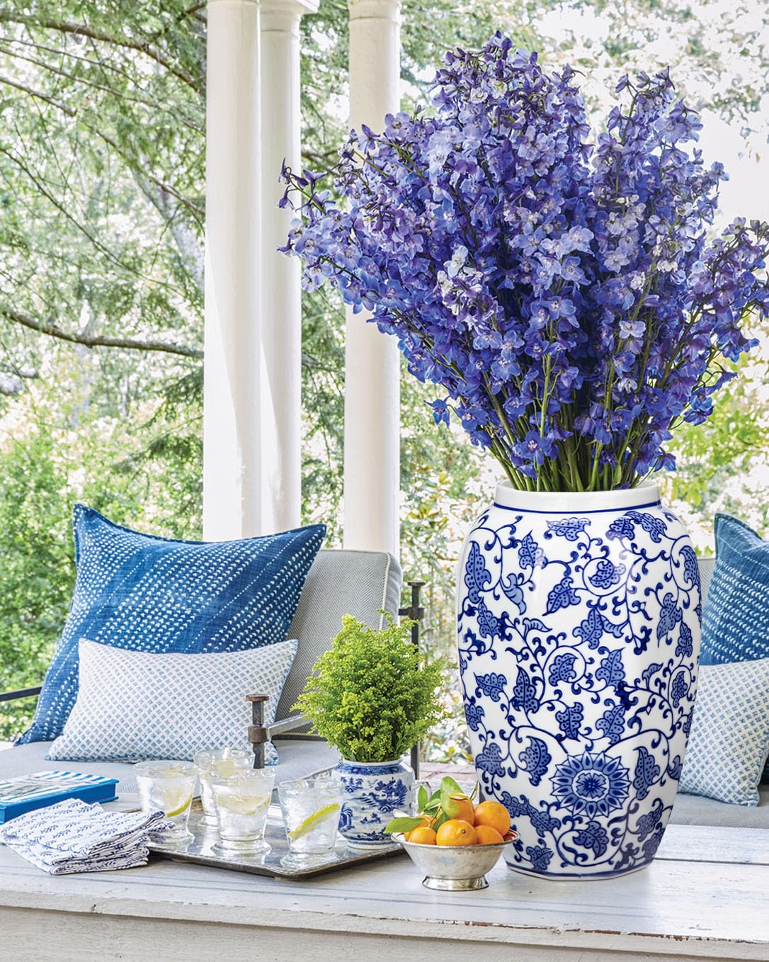 Oairse Vaso e bianco, ceramica blu per decorazione casa 21,6 cm, porcellana blu e bianca per soggiorno, bagno, tavolo da pranzo