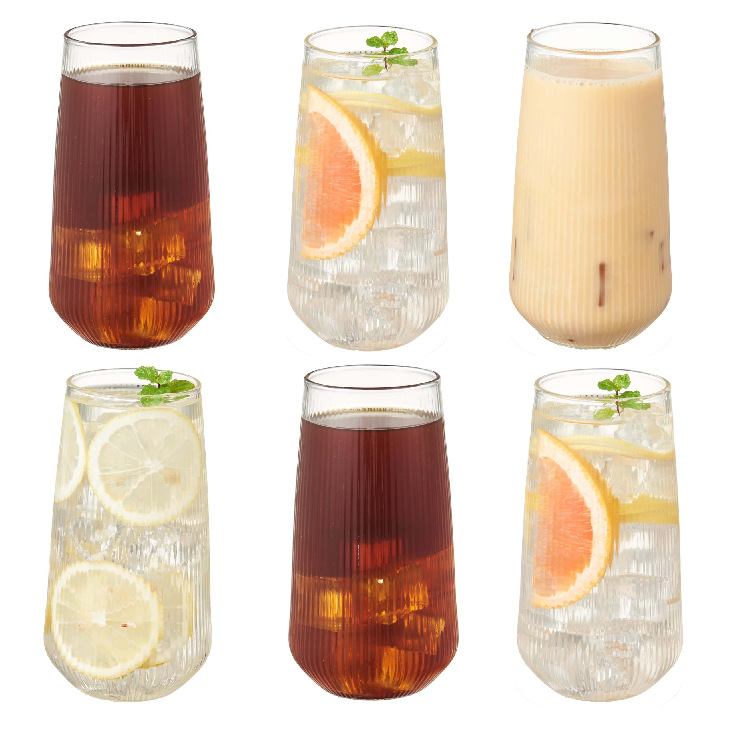 Eden & Willow Striped Highball Glasses, Set of 6 Drinking Water Glasses, Premium Borosilicate Glass, Tumbler Set Ideal for Cocktails & Cold Beverages