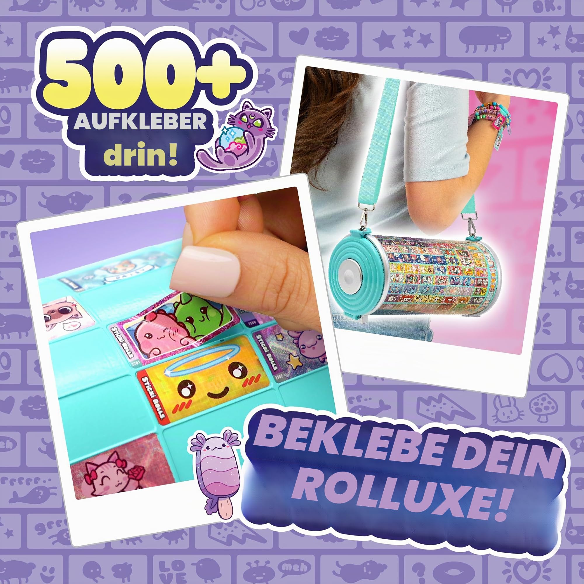 Sticki Rolls Sticki Rolluxe Serie 2 - Glam Handtasche + Bastelset, inklusive 3 Jumbo-Stickies, Zubehör für 10 Armbänder und 2 Anhänger