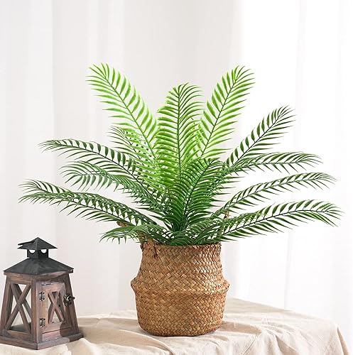 Miniatura 2 de CATTREE Planta artificial de palmera, plantas tropicales falsas con hojas de plástico de vegetación sintética, arbustos de helecho boston, para