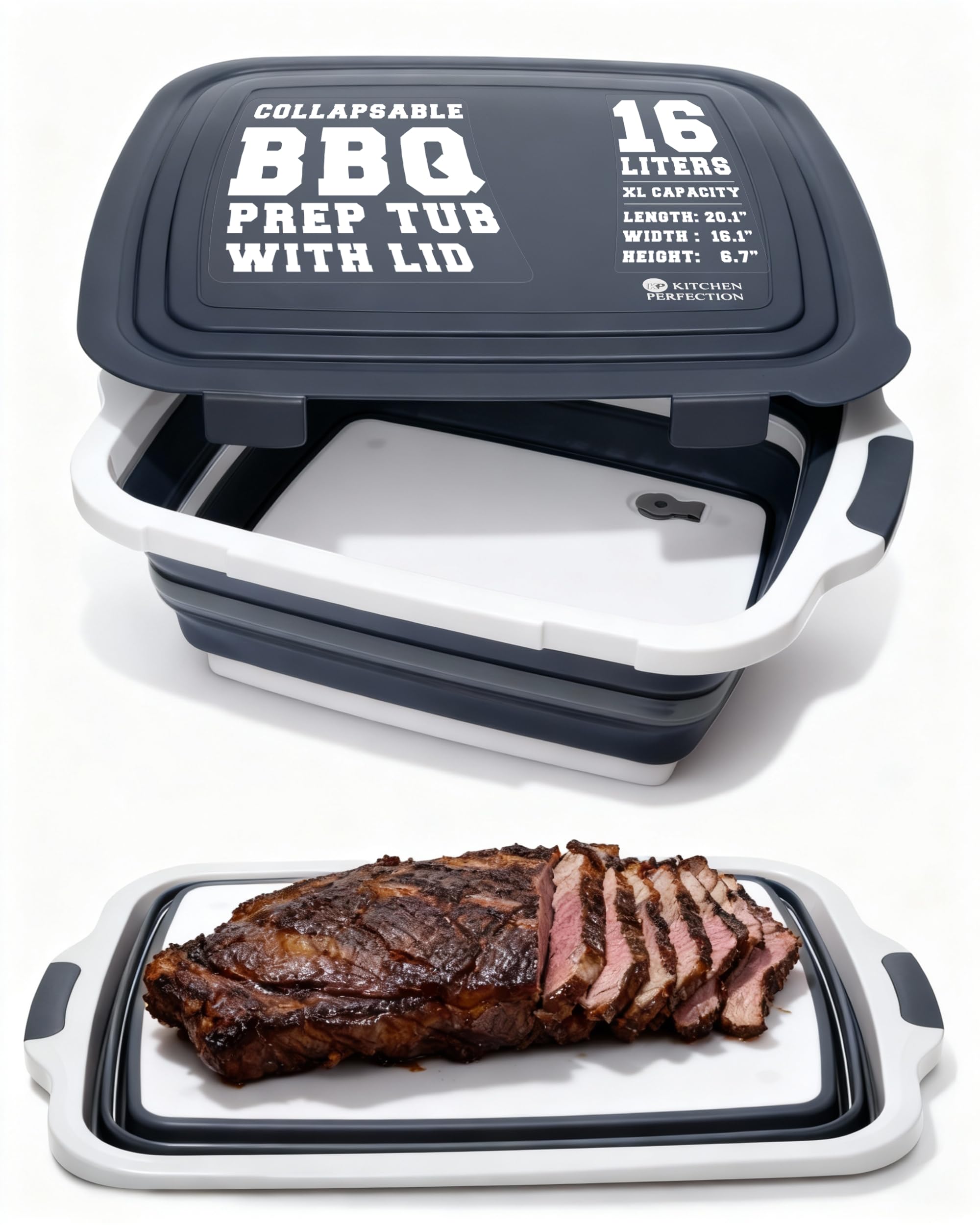 KITCHEN PERFECTION Collapsible XL Smoker &amp; BBQ Prep Tub with Locking Lid