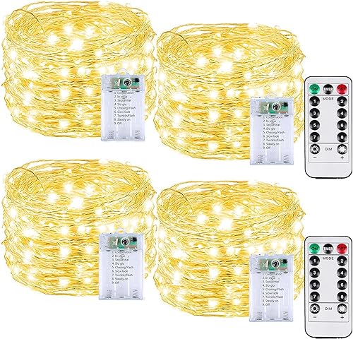 Miniatura 9 de Paquete de 8 luces parpadeantes que funcionan con pilas, mini tiras de luces impermeables para bricolaje, cada botella de 7 pies con 20 luces LED de