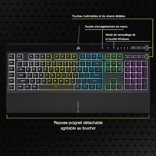 Corsair K55 RGB PRO Wired Membrane Gaming Keyboard (Dynamic RGB Backlight, 6 Macro Keys with Elgato Software Integration, Dust and Resistance IP42) AZERTY Black - 9