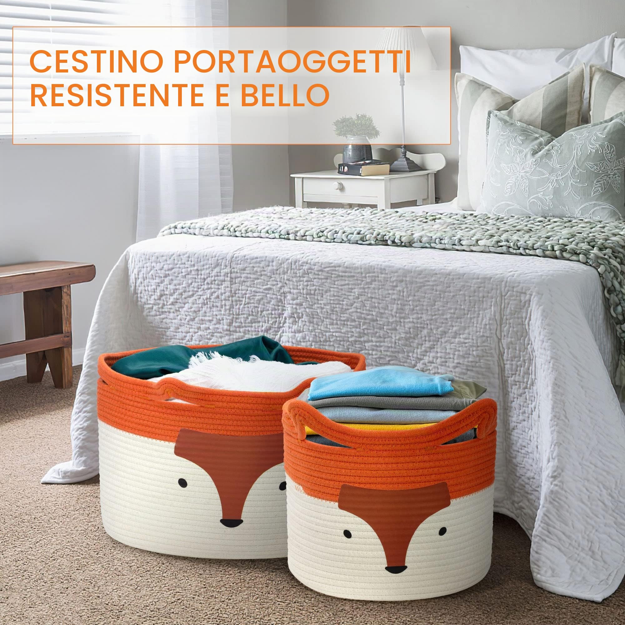 Cesto portaoggetti in cotone per giocattoli e biancheria Volpe, decorazione cameretta bambini