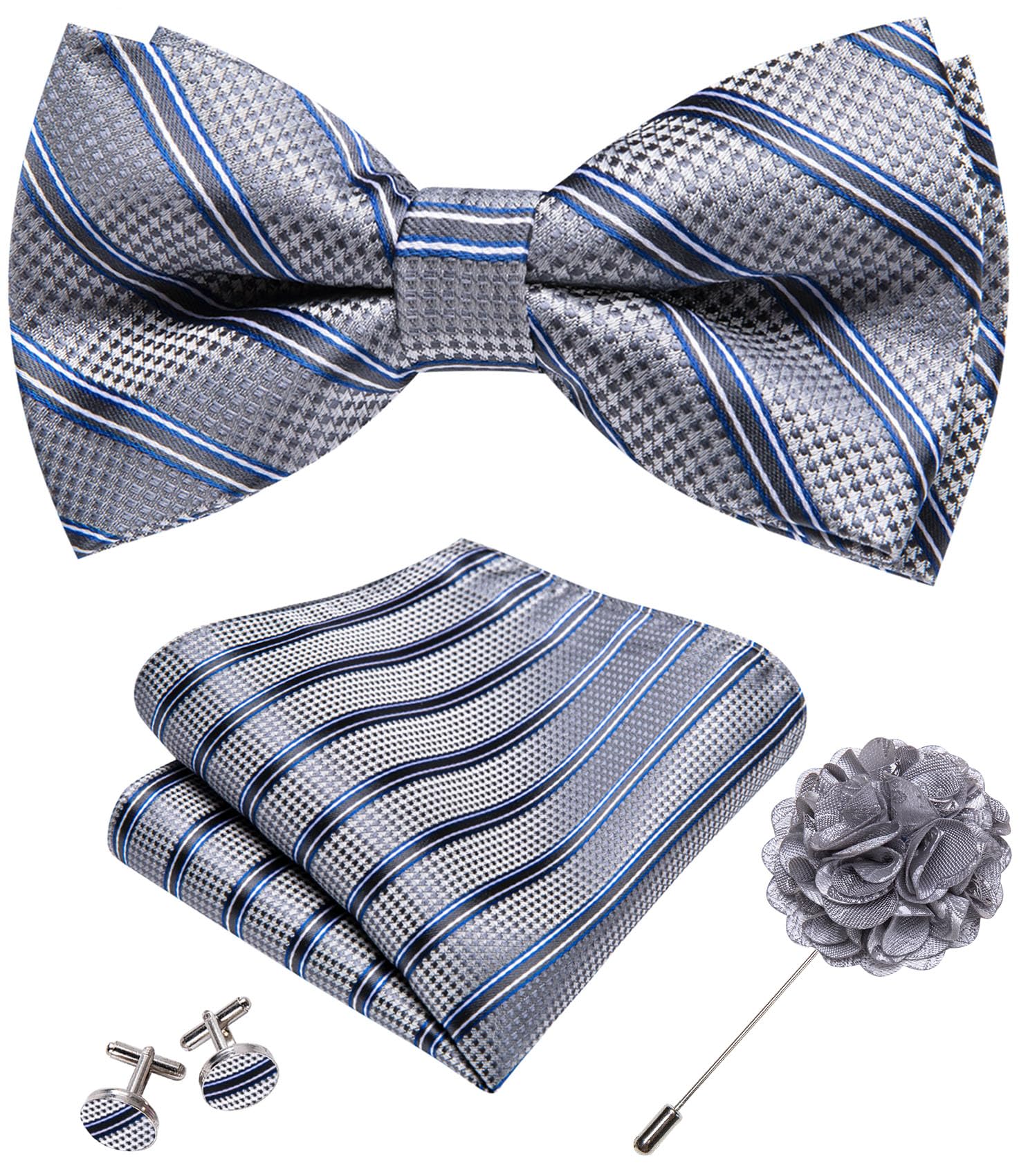 YOHOWA Mens Bow Tie Paisley Coloful Pre-tied Bowties Handkerchief Cufflinks