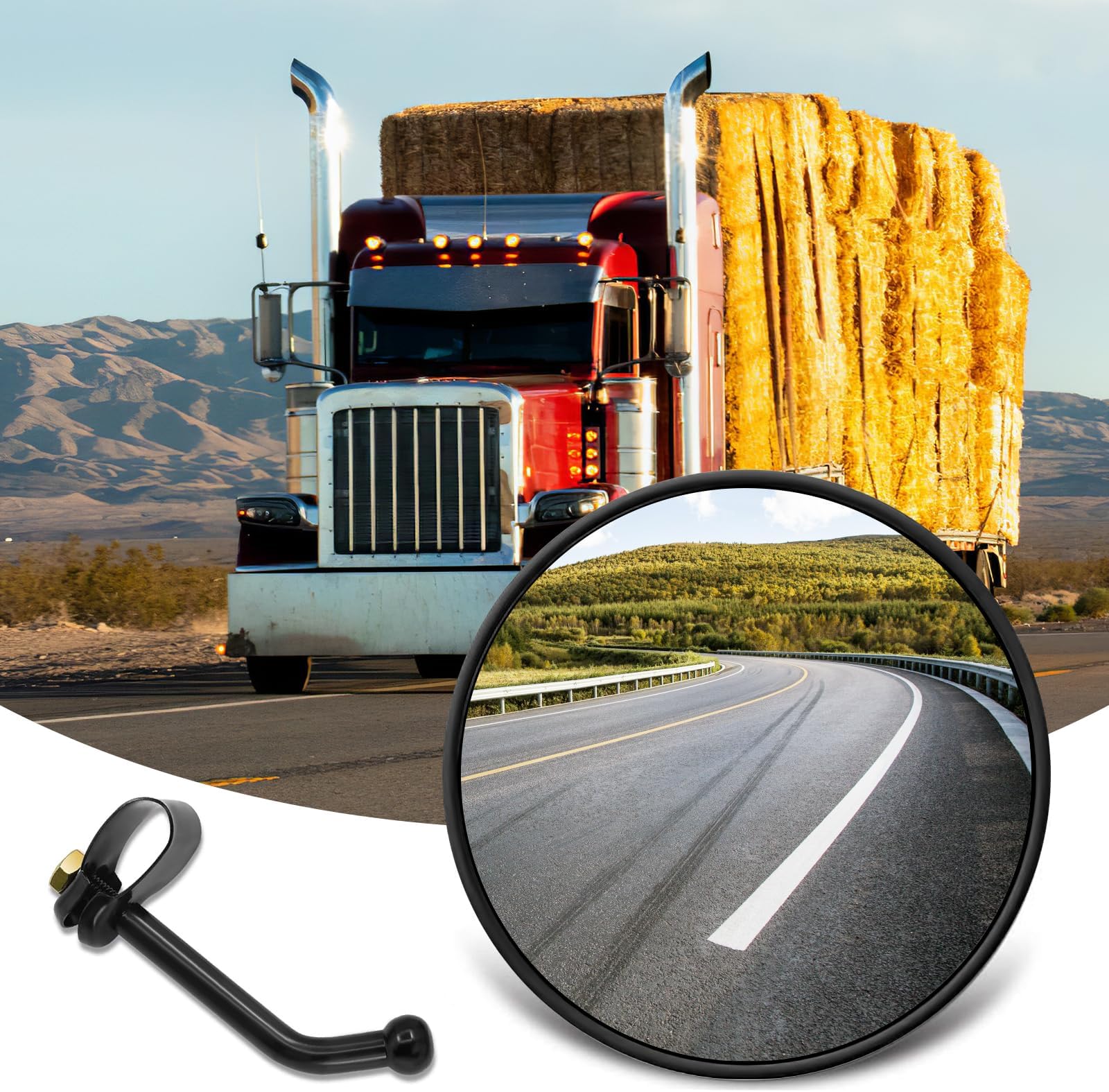 Blind Spot Mirror for Trucks, 5.7" HD Glass Large Round Automotive Exterior Mirrors, Universal 360° Adjustable Convex Rear View Mirror, Quick Release Wide Angle Auxiliary Mirror for Trailer, RV,Bus