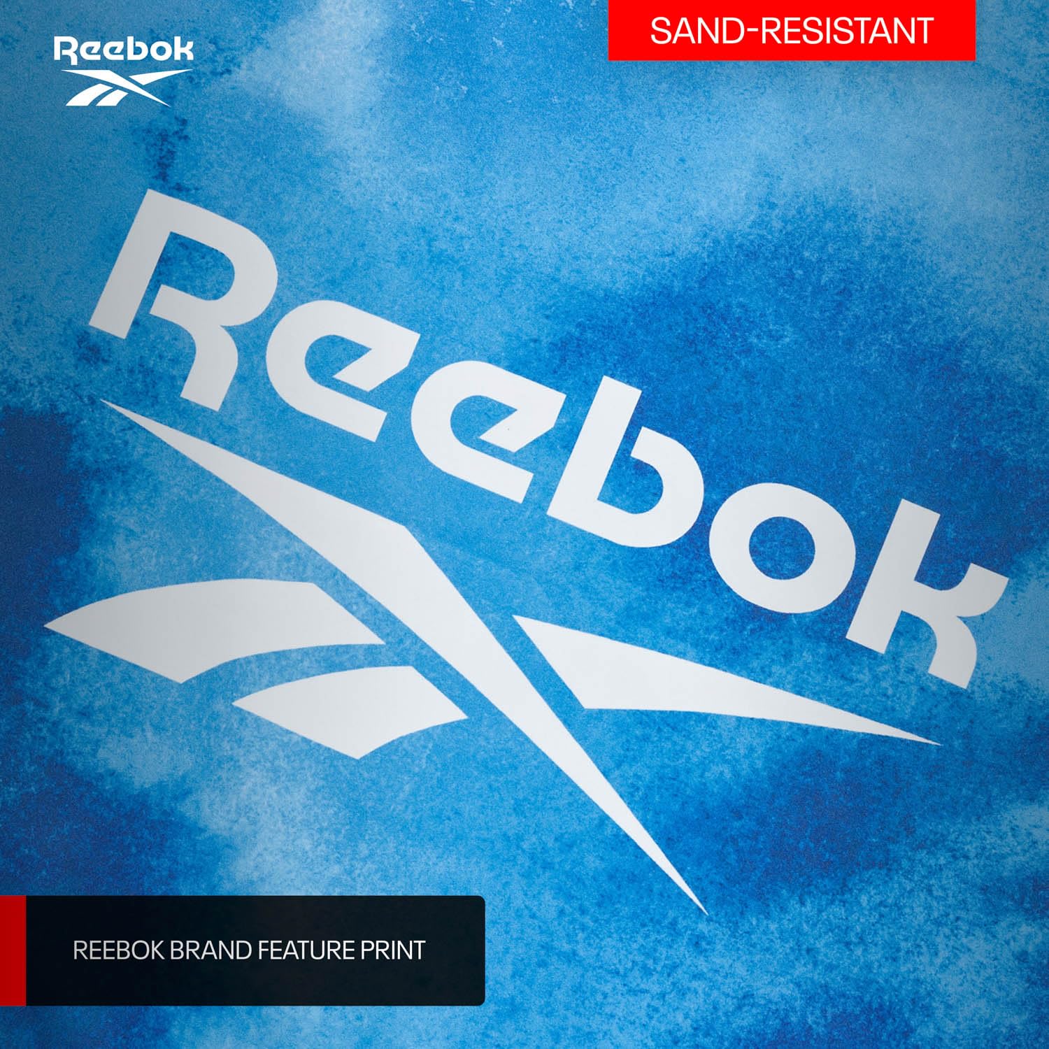 Reebok Toalla de Playa Microfibra Antiarena 90x180 cm | Secado Rápido, Ligera y Compacta con Bolsa | Toalla Grande para Gym, Piscina y Viaje, Diseño Azul Marino Nube