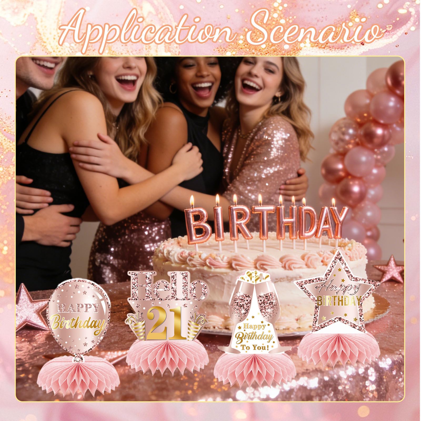 9 Pz Rosa Rosegold 21 Compleanno Alveare Centro Tavola Decorazione per Ragazze Felice 21 Compleanno Decorazione Tavola Feste Accessori Torta Diciotto Anni Decorazi