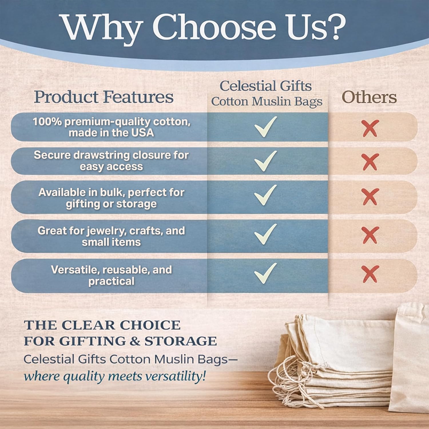 Celestial Gifts Muslin Bags - Drawstring Bags Small 50pcs - 3x4, Reusable Tea, Jewelry. Gift, Spice and Sachet Bag - 100% Cotton - Made in USA - (Red Hem & Orange Drawstring) - Image 3