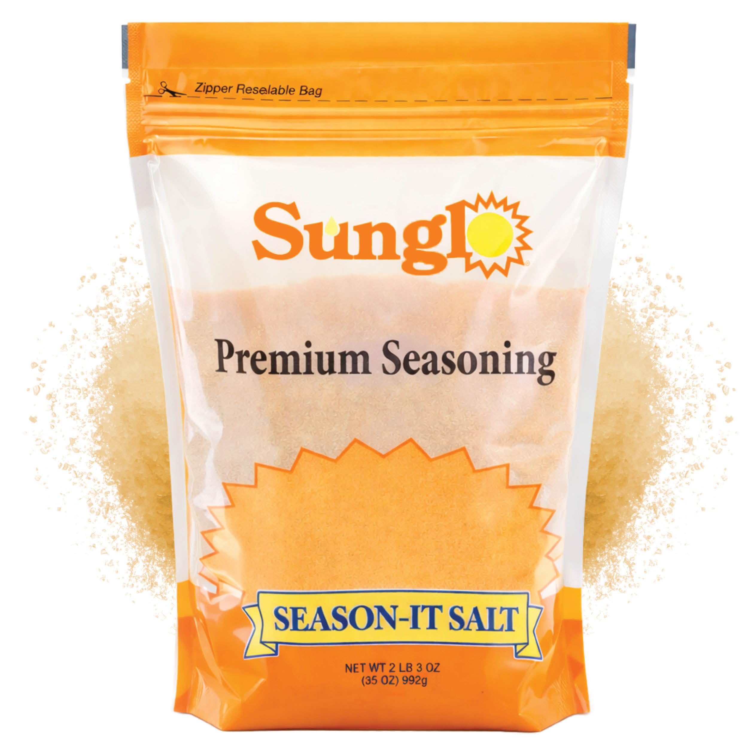 Sunglo Season-It Buttery Salt, Popcorn Salt 35oz Resealable Bag, Movie Theater Popcorn Salt, Diacetyl-Free, Gluten Free, Dairy Free, Healthy Snack, Bulk for Party & Concessions
