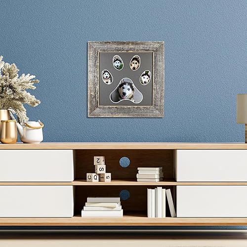 Miniatura 5 de BarnwoodUSA - Marco de fotos con estampado de patas de perro o gato, marco de fotos para mascotas con 5 aperturas, marco de madera recuperada,