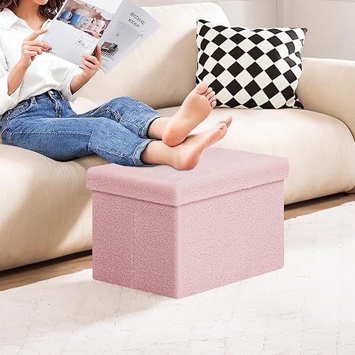 Miniatura 104 de PINPLUS Otomanas otomanas de almacenamiento con forma cuadrada con reposapiés de almacenamiento para sala de estar, asiento otomano Boucle para