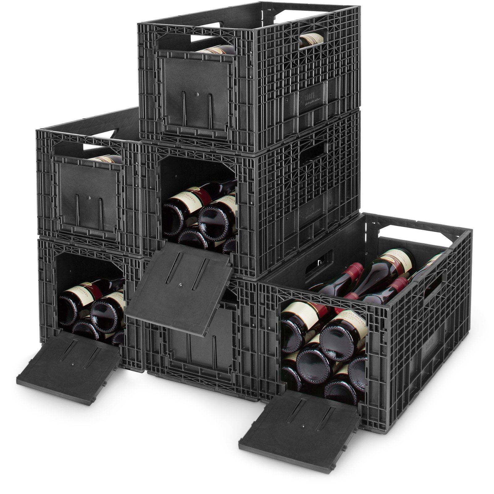 WB100004 6-er Set Weinbox das Flexible Weinregal Kunststoff, schwarz, 48,5 x 56,6 x 24,7 cm