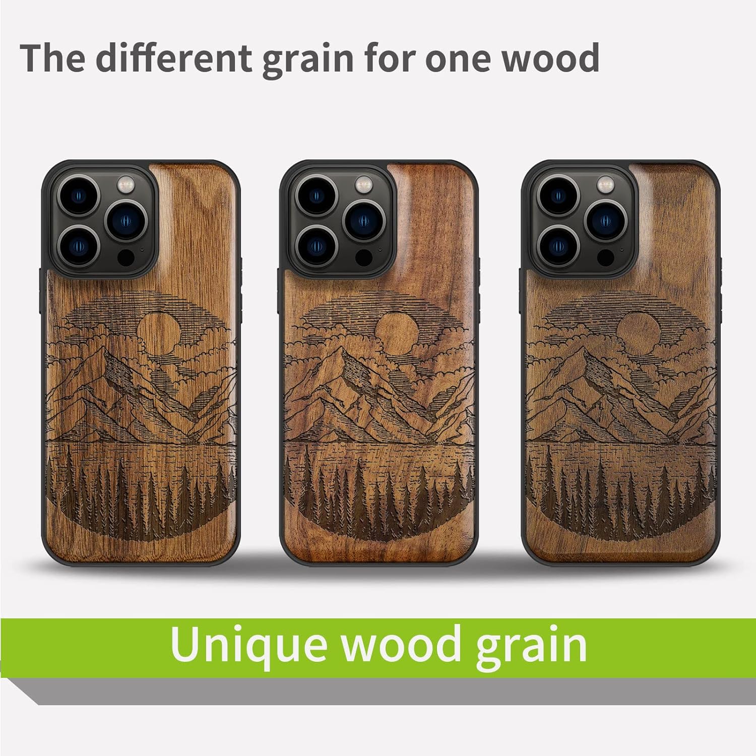 Carveit Magnetic Wood Case for iPhone 13 Pro - Natural Wood & Black Soft TPU - Shockproof Protective Cover - Unique Wooden Case - Compatible with MagSafe - Alpine Lake - Walnut