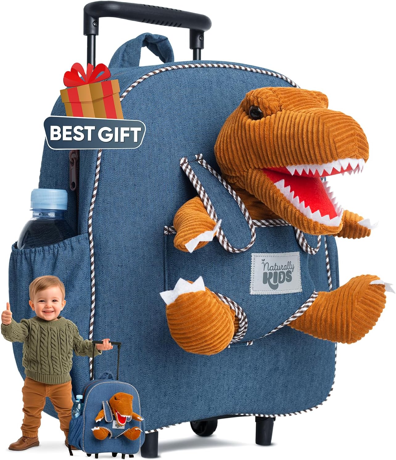 Toddler dinosaur rolling backpack for kids