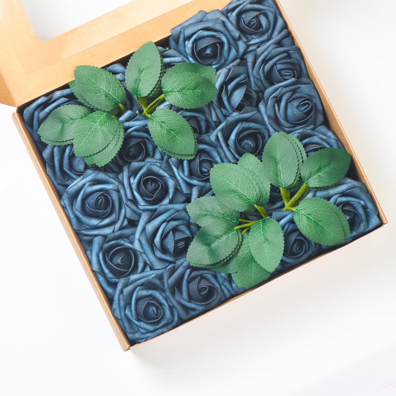 HappyHapi50Pcs Artificial Flowers Roses Bulk Navy Blue Foam Fake Roses with Stems for Wedding, Bridal Shower Decorations Fake Flowers Centerpieces Tables Decorations