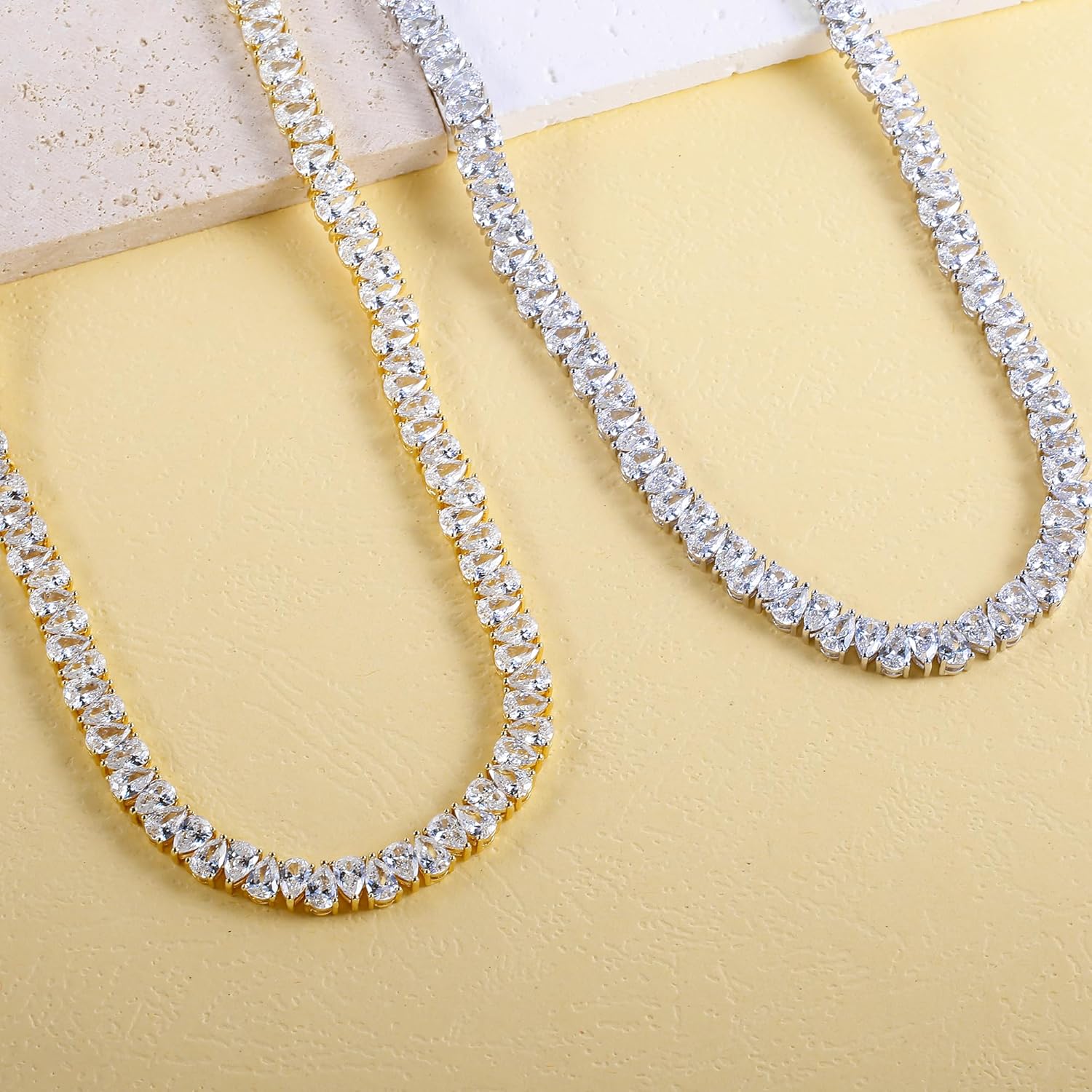 Kose Pear Cubic Zirconia Tennis Necklace for Women and Men- 18k white/yellow gold plated chains and 5A Pear Cubic Zirconia Cut Faux Diamond Tennis Chain| Festival gifts |Size 16/18/20inch
