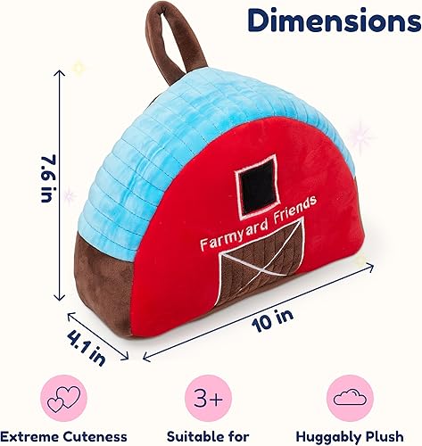 Miniatura 3 de PixieCrush Granero de peluche con animales de granja, juego de 5, textiles suaves, incluye 4 animales de granja de peluche, pollo, vaca, pollo,