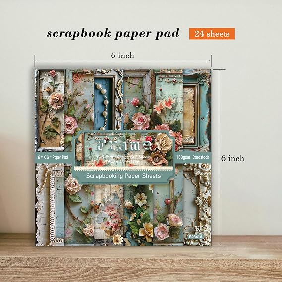 6 x 6 In Scrapbook Paper Pad Cardstock,24 Sheets Garden Pattern Design Floral Decorative Decoupage for Photo Album Card Making Folded Supplies Gift Wrapping Junk Journals DIY Crafts