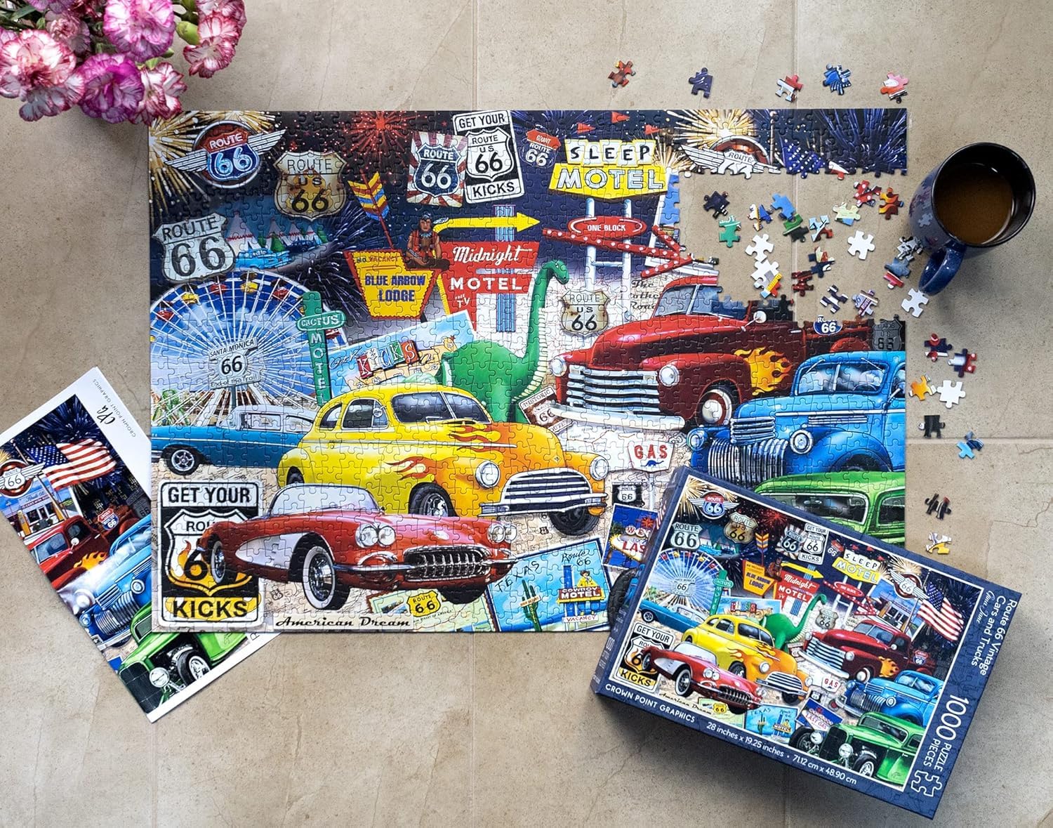 Amazon.com: Crown Point Graphics Route 66 Jigsaw Puzzle, Vintage
