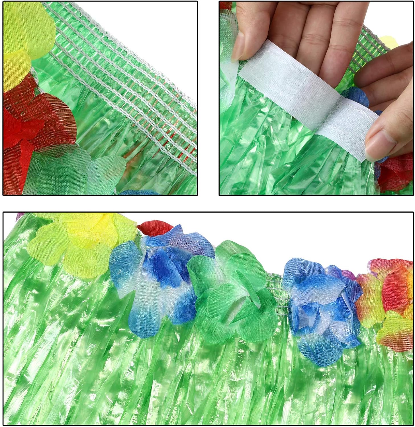 2 Sets Hula Skirts Hawaiian Grass Luau Dance Skirt with Leis for Women Flower Bracelets Headband Necklace Set