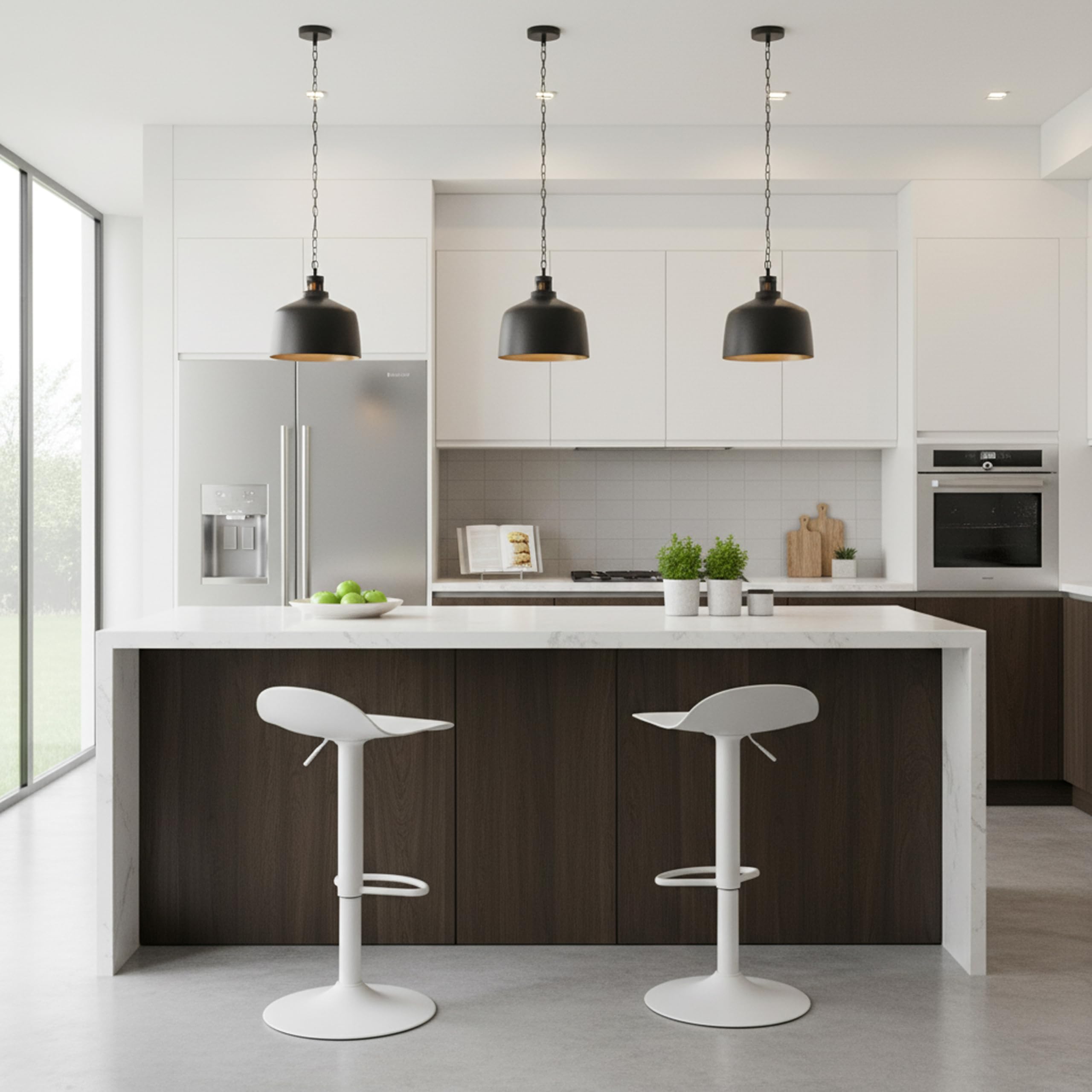 Baroni Home Juego de 2 Taburete de Bar Giratorio con Altura Ajustable, Fondo antiarañazos y reposapiés, para Cocina, Restaurante y Bar, Ligero y fácil Montaje, 41x40x64-86 cm, 2 Unidades, Blanco