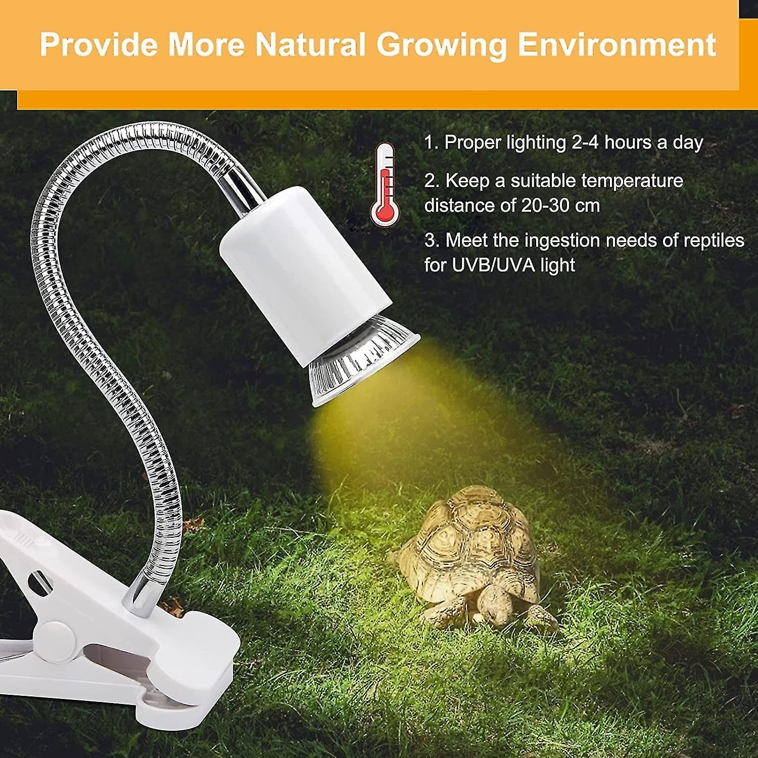 VAYINATO® White Reptile Heat Lamp Turtle Lights with Clip, UVA UVB Bulbs (50W) Aquarium Basking Lamp Adjustable Holder and Intensity Suitable for Birds During Winter & Reptiles By Petzlifeworld 4