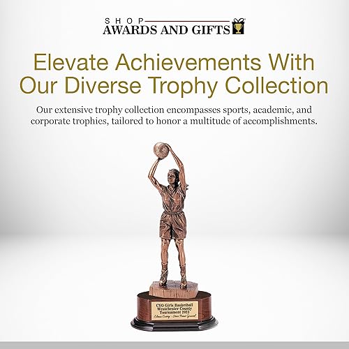 Miniatura 2 de Mujer galvanizada del trofeo del baloncesto de la figura del bronce antiguo en la base oval acabada de la nuez