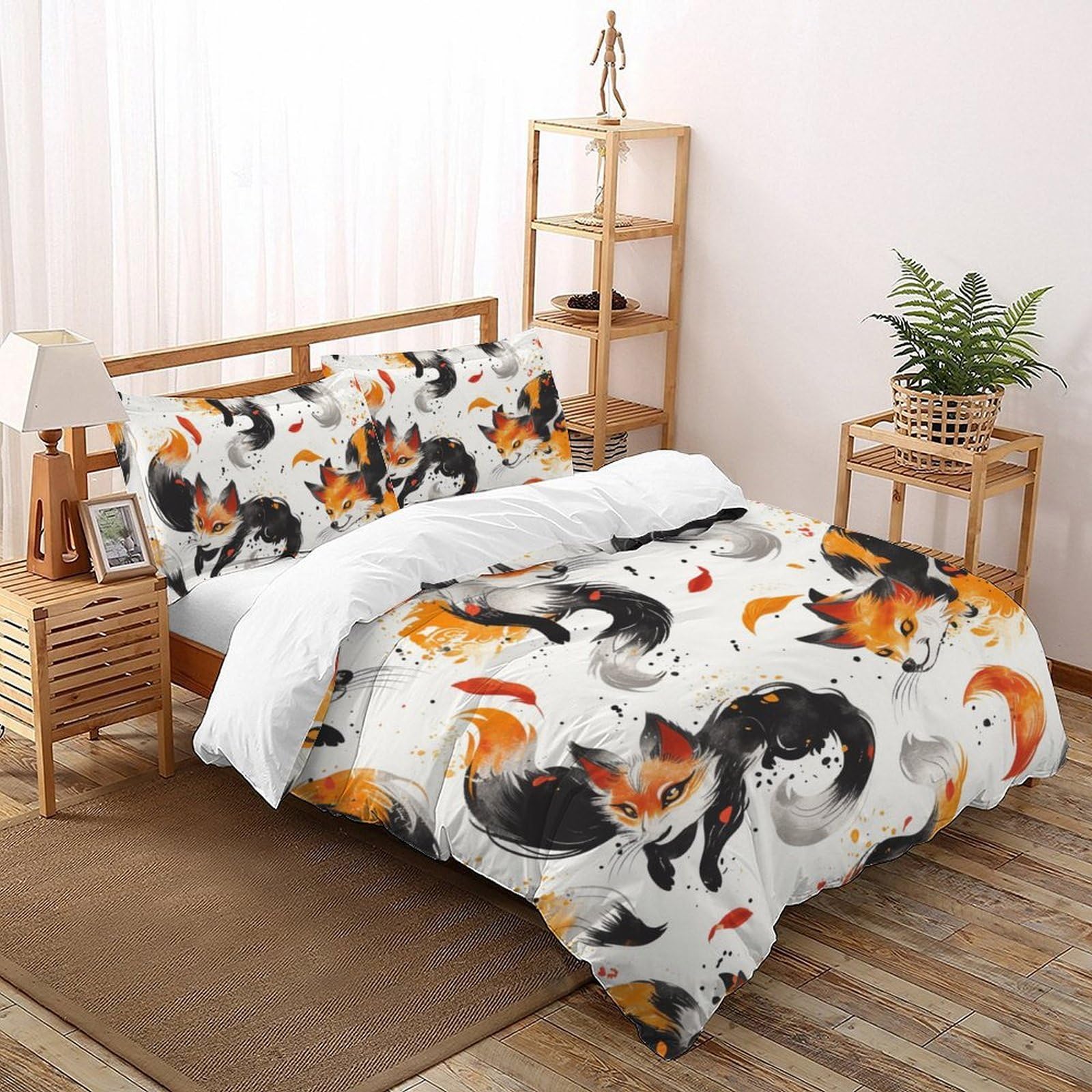 Housse de couette fox 200x200cm et ses deux taies d'oreiller pour lit double