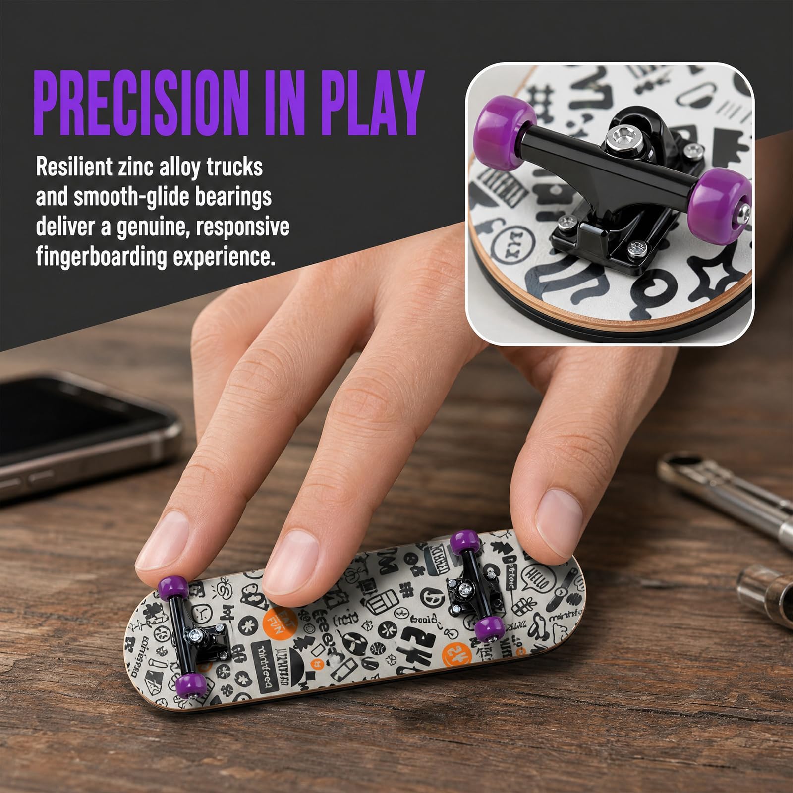 Mini Finger Skateboards,Kreatives Fingerboard,Professionelle Fingerskateboard,Ahornplatte mit Kugellagerrollen,für Skateboarding Enthusiasten(Weiß,Personen ab 14 Jahren) (Graffiti-Muster)